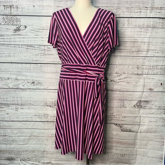 Ralph Lauren Black Label 18 Navy Blue Pink V Neck Short Sleeve Dress - Picture 1 of 16